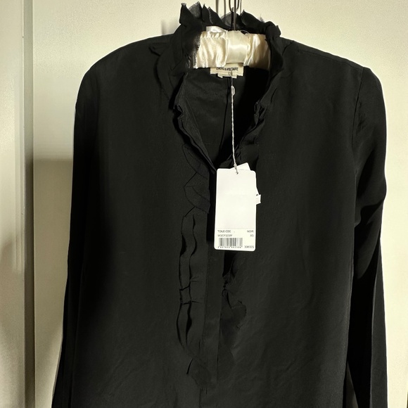 Zadig & Voltaire Long Sleeved Ruffle Front Black Silk Blouse size XS - Picture 5 of 6